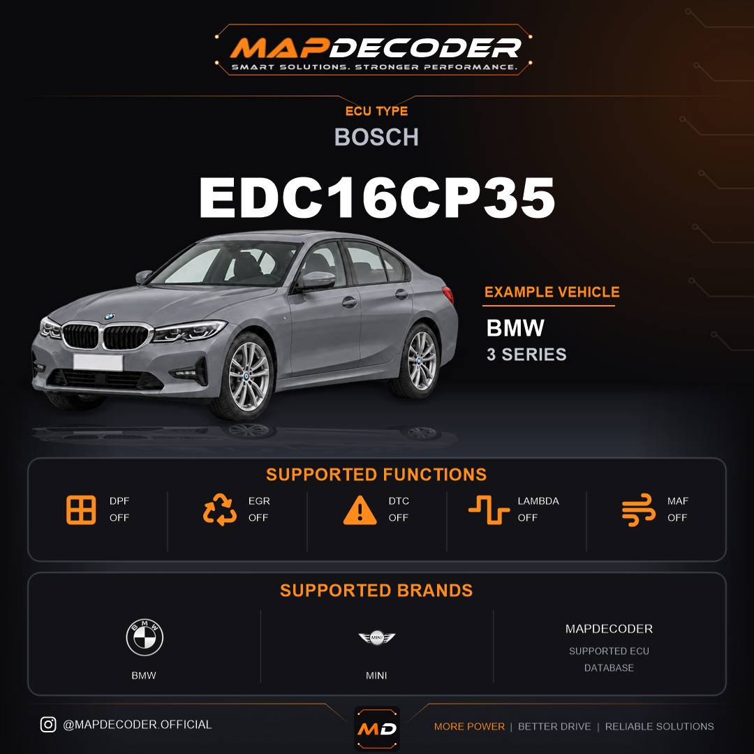 Bosch EDC16CP35 ECU — supported tuning functions: DPF Off, EGR Off, Lambda / O2, MAF Off — 1,940 mapped DTC codes