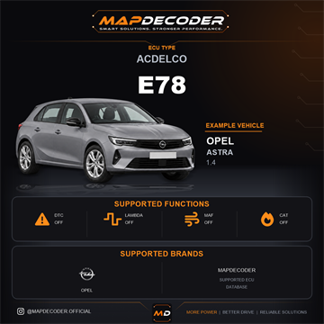 ACDelco E78 ECU card — supported tuning functions and vehicle brands