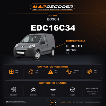 Bosch EDC16C34 ECU card — supported tuning functions and vehicle brands