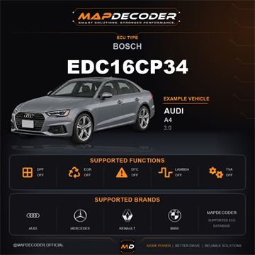 Bosch EDC16CP34 ECU card — supported tuning functions and vehicle brands