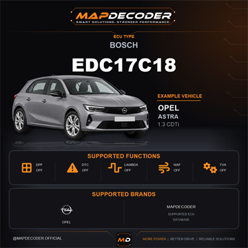 Bosch EDC17C18 ECU card — supported tuning functions and vehicle brands