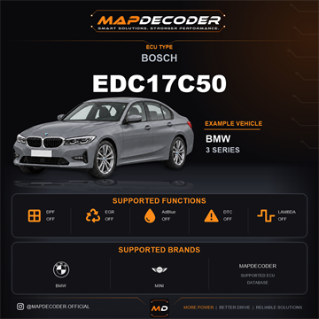 Bosch EDC17C50 ECU card — supported tuning functions and vehicle brands