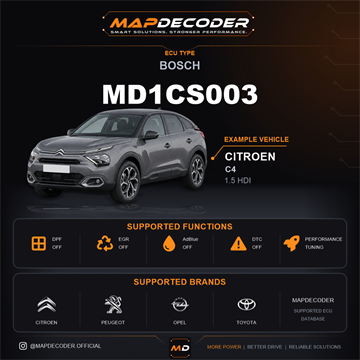 Bosch MD1CS003 ECU card — supported tuning functions and vehicle brands