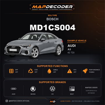 Bosch MD1CS004 ECU card — supported tuning functions and vehicle brands